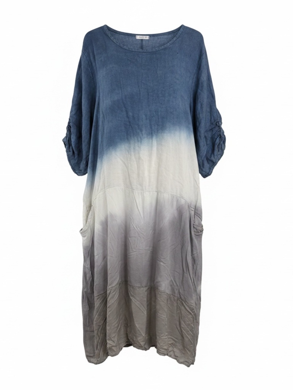 Tie-Dye Scoop Neck Dress with pockets in Blue, White & Gray